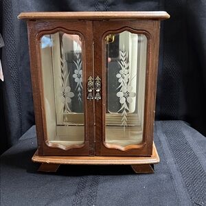 Vintage Wooden Jewelry Box with Glass Doors